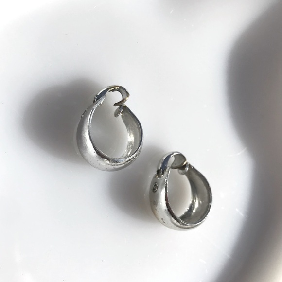 Clip on silver tone wide huggie earrings - Picture 1 of 1